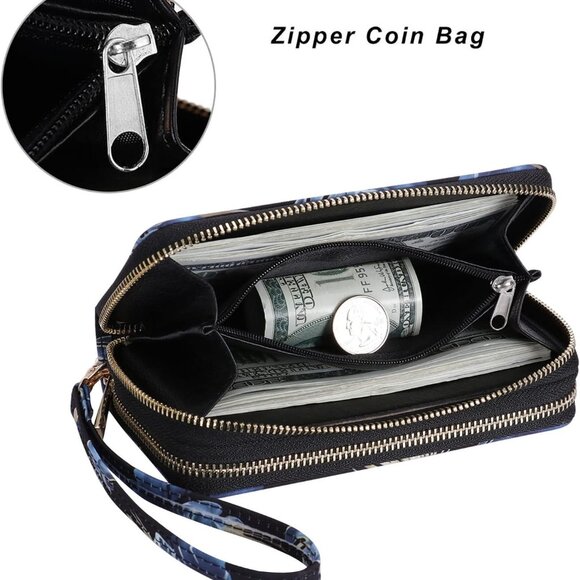 Cellphone Wallet for Women Dual Zipper Long Purse with Removable Wristlet - Picture 3 of 7